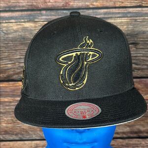 Mitchell & Ness Black and Gold Miami Heat Snapback Hat